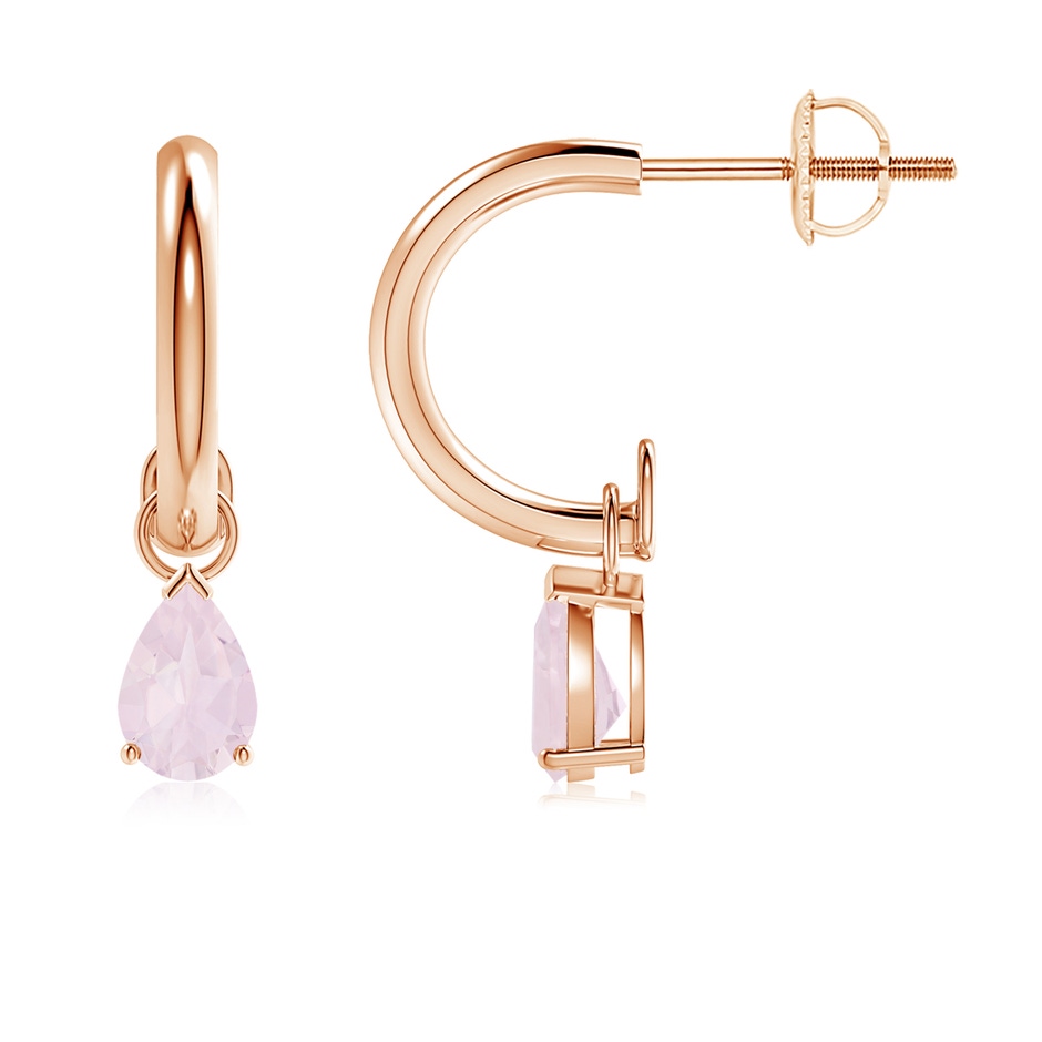 6x4mm A Pear-Shaped Rose Quartz Drop Earrings with Screw Back in 9K Rose Gold 