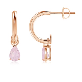 6x4mm AA Pear-Shaped Rose Quartz Drop Earrings with Screw Back in Rose Gold