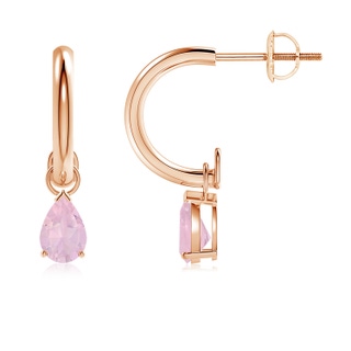6x4mm AAA Pear-Shaped Rose Quartz Drop Earrings with Screw Back in 9K Rose Gold