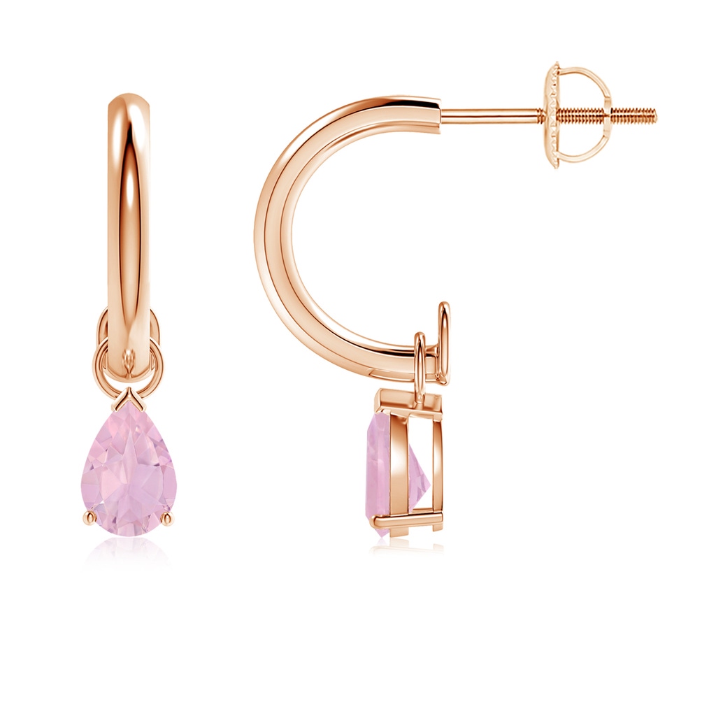 6x4mm AAAA Pear-Shaped Rose Quartz Drop Earrings with Screw Back in Rose Gold