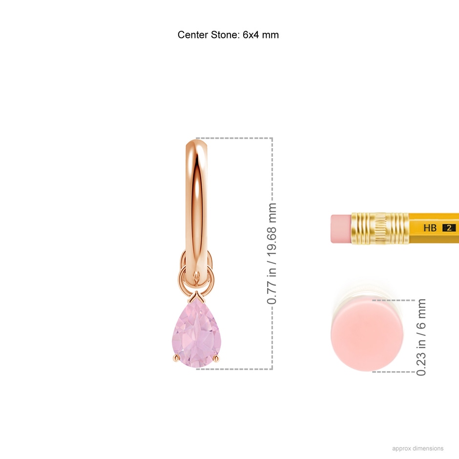 6x4mm AAAA Pear-Shaped Rose Quartz Drop Earrings with Screw Back in Rose Gold ruler