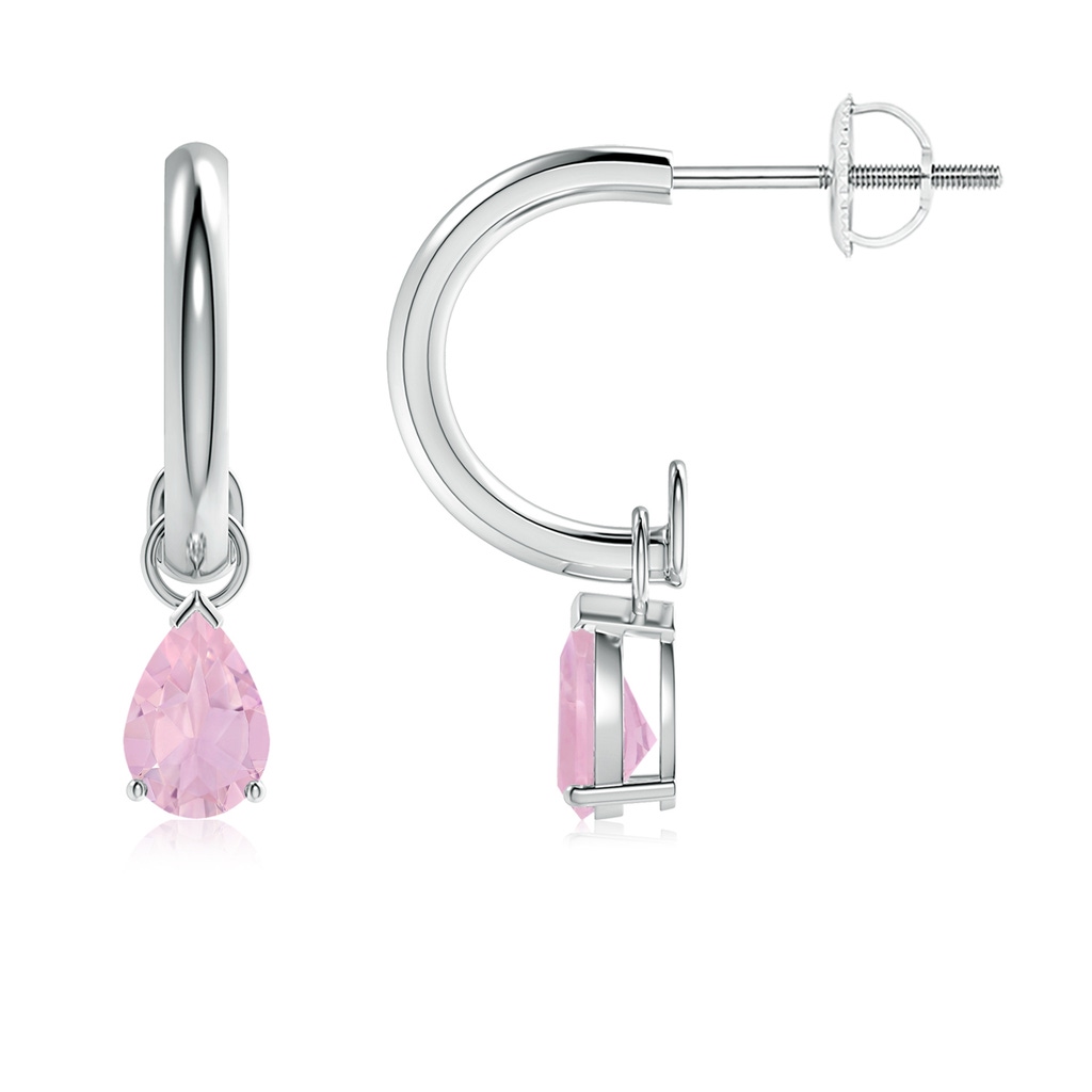 6x4mm AAAA Pear-Shaped Rose Quartz Drop Earrings with Screw Back in White Gold