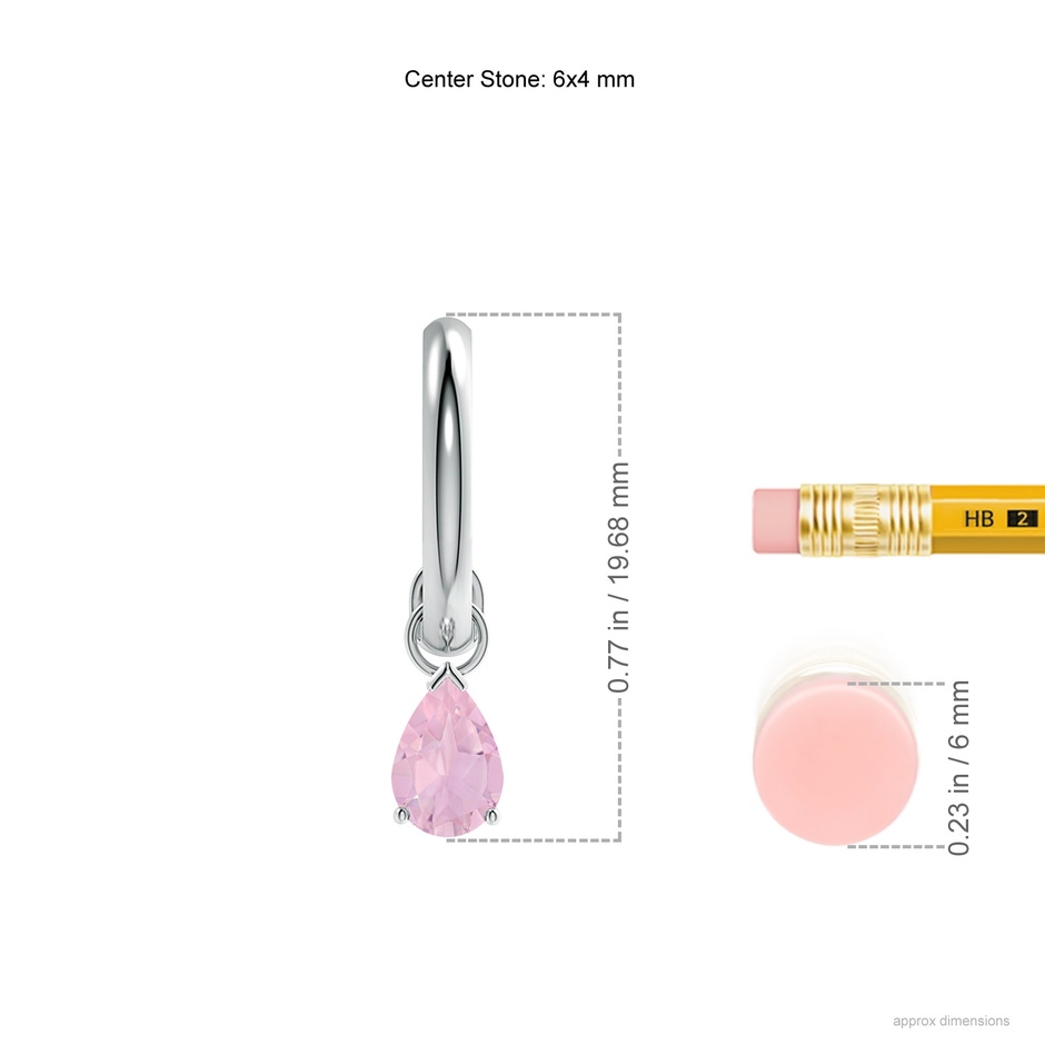 6x4mm AAAA Pear-Shaped Rose Quartz Drop Earrings with Screw Back in White Gold ruler