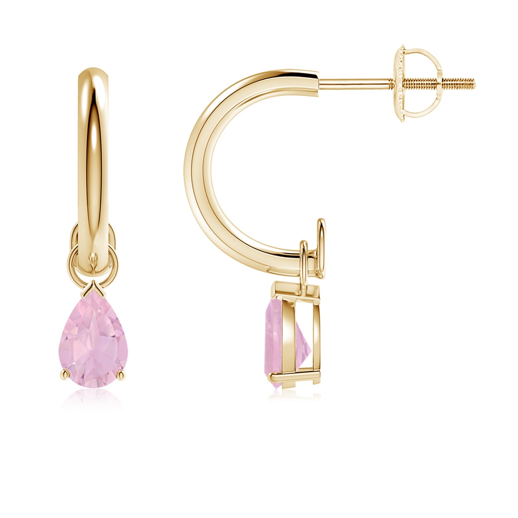 6x4mm AAAA Pear-Shaped Rose Quartz Drop Earrings with Screw Back in Yellow Gold