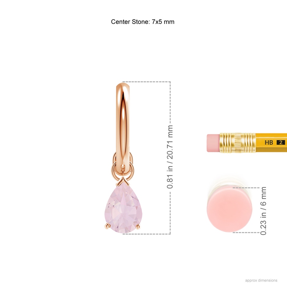 7x5mm AA Pear-Shaped Rose Quartz Drop Earrings with Screw Back in Rose Gold ruler