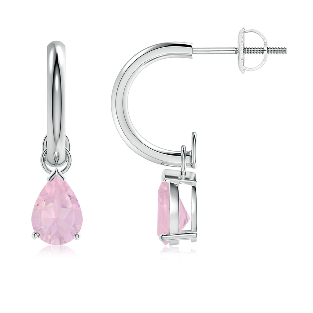 7x5mm AAA Pear-Shaped Rose Quartz Drop Earrings with Screw Back in White Gold
