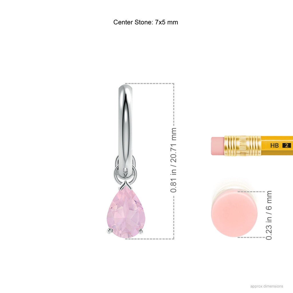 7x5mm AAA Pear-Shaped Rose Quartz Drop Earrings with Screw Back in White Gold Ruler