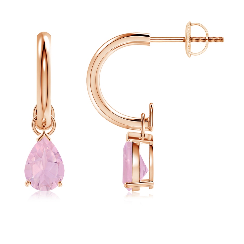 7x5mm AAAA Pear-Shaped Rose Quartz Drop Earrings with Screw Back in Rose Gold 