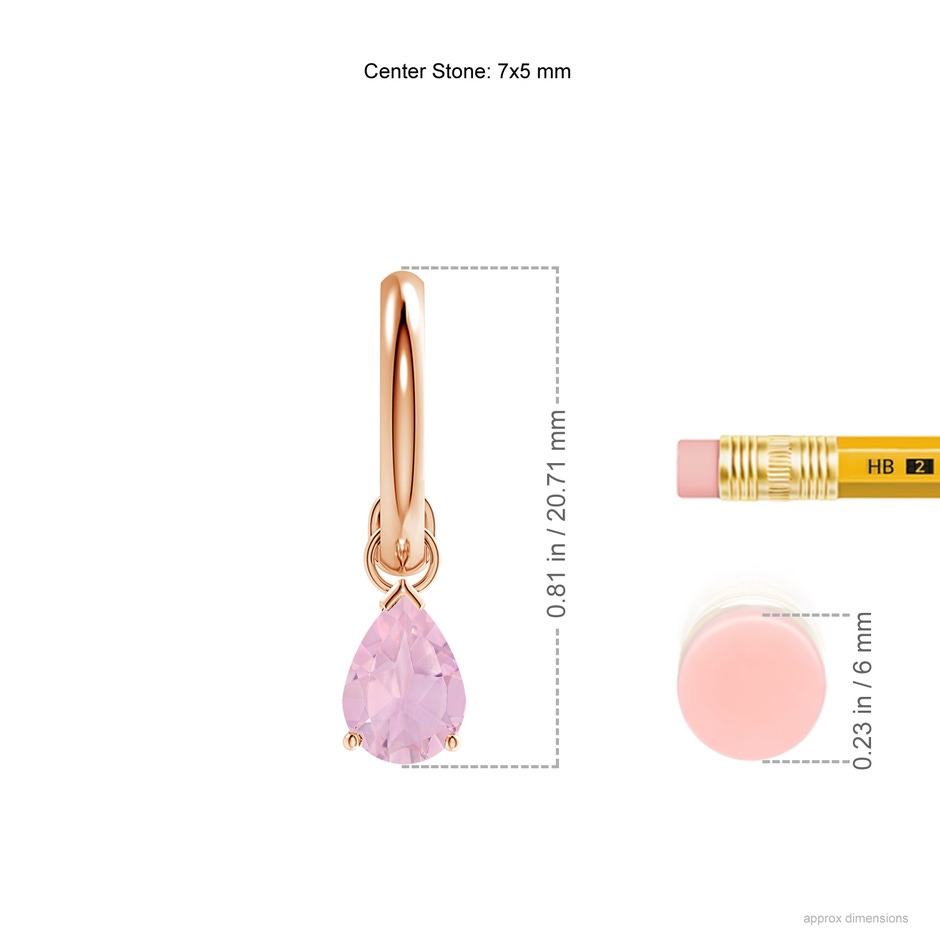 7x5mm AAAA Pear-Shaped Rose Quartz Drop Earrings with Screw Back in Rose Gold ruler