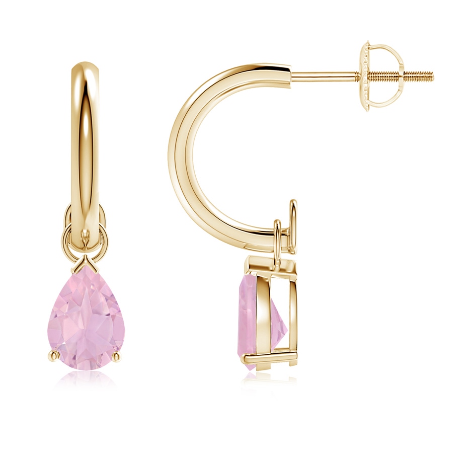 7x5mm AAAA Pear-Shaped Rose Quartz Drop Earrings with Screw Back in Yellow Gold 
