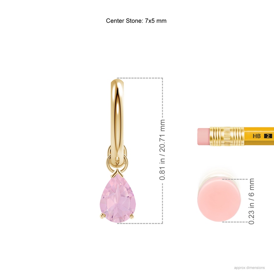 7x5mm AAAA Pear-Shaped Rose Quartz Drop Earrings with Screw Back in Yellow Gold ruler