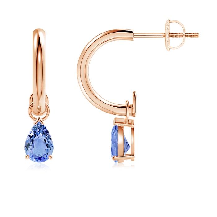 6x4mm A Pear-Shaped Tanzanite Drop Earrings with Screw Back in Rose Gold 