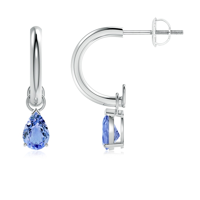 6x4mm A Pear-Shaped Tanzanite Drop Earrings with Screw Back in White Gold 