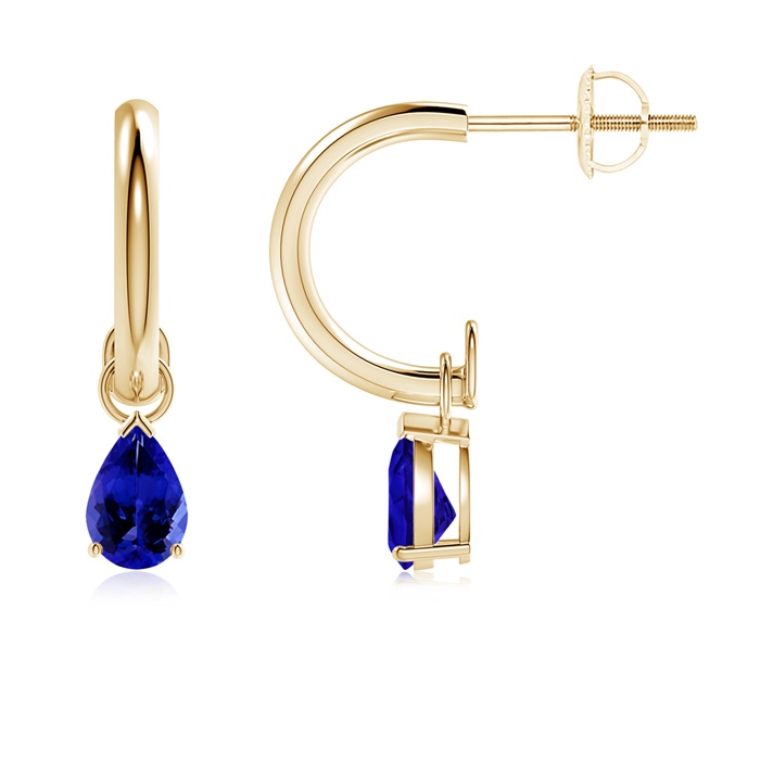 6x4mm AAAA Pear-Shaped Tanzanite Drop Earrings with Screw Back in Yellow Gold