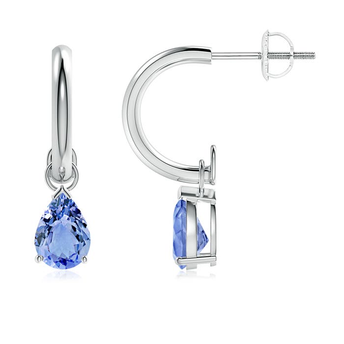 7x5mm A Pear-Shaped Tanzanite Drop Earrings with Screw Back in P950 Platinum