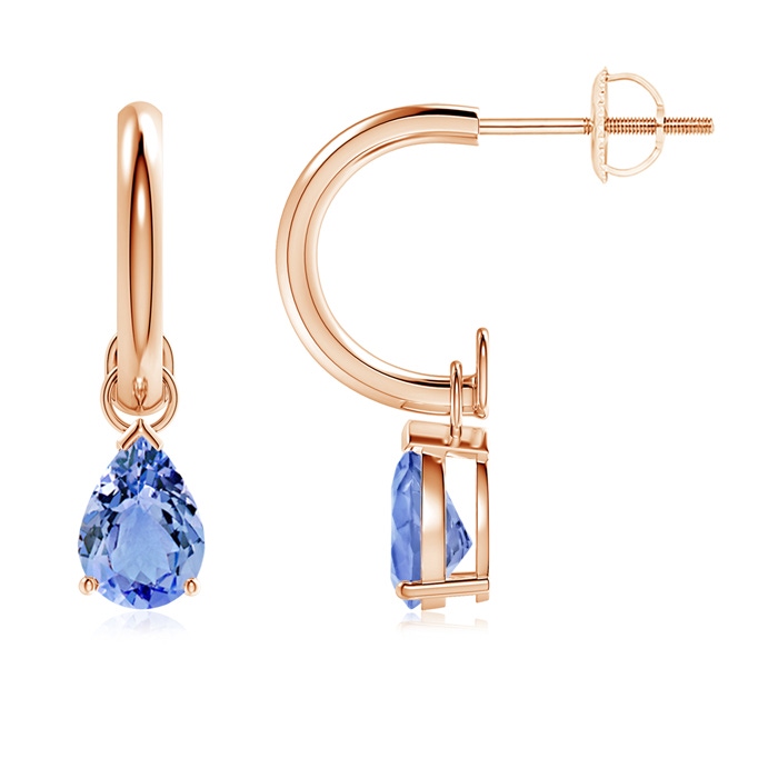 7x5mm A Pear-Shaped Tanzanite Drop Earrings with Screw Back in Rose Gold 