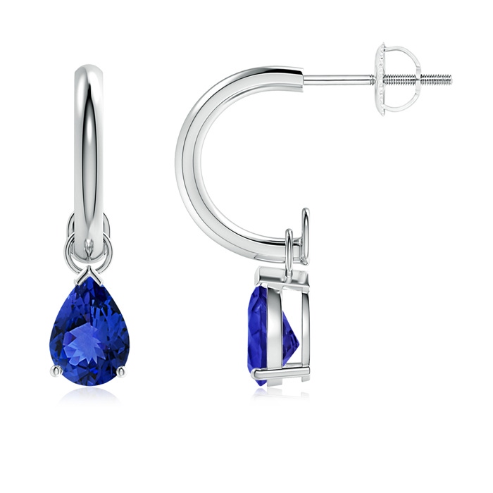 7x5mm AAA Pear-Shaped Tanzanite Drop Earrings with Screw Back in P950 Platinum 