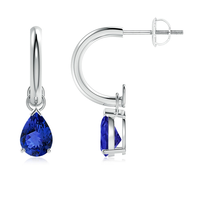 7x5mm AAA Pear-Shaped Tanzanite Drop Earrings with Screw Back in White Gold