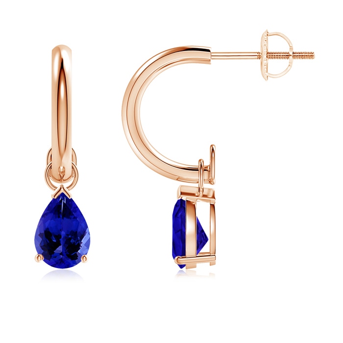 7x5mm AAAA Pear-Shaped Tanzanite Drop Earrings with Screw Back in Rose Gold 