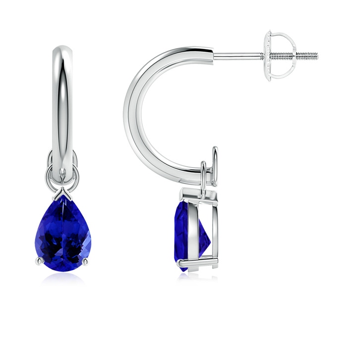 7x5mm AAAA Pear-Shaped Tanzanite Drop Earrings with Screw Back in White Gold 