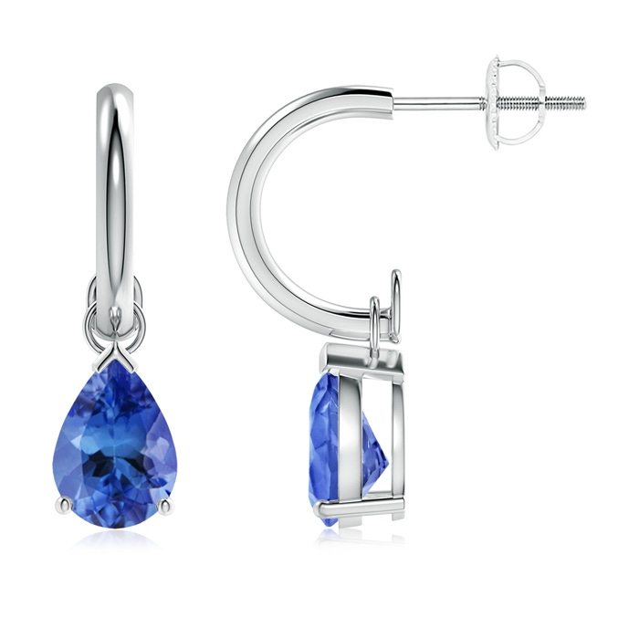 8x6mm AA Pear-Shaped Tanzanite Drop Earrings with Screw Back in White Gold 