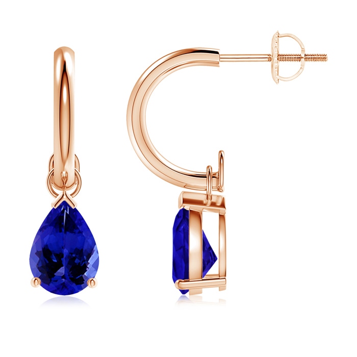 8x6mm AAAA Pear-Shaped Tanzanite Drop Earrings with Screw Back in Rose Gold 