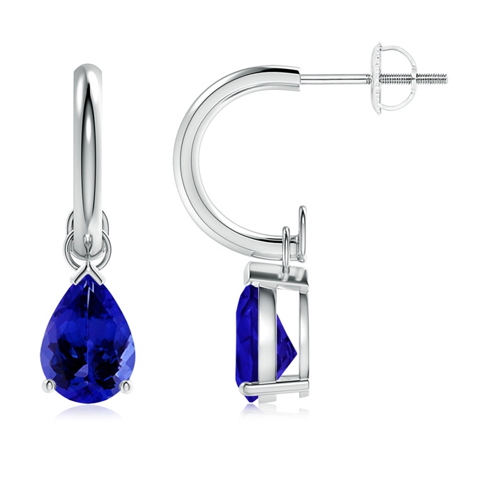 8x6mm AAAA Pear-Shaped Tanzanite Drop Earrings with Screw Back in White Gold