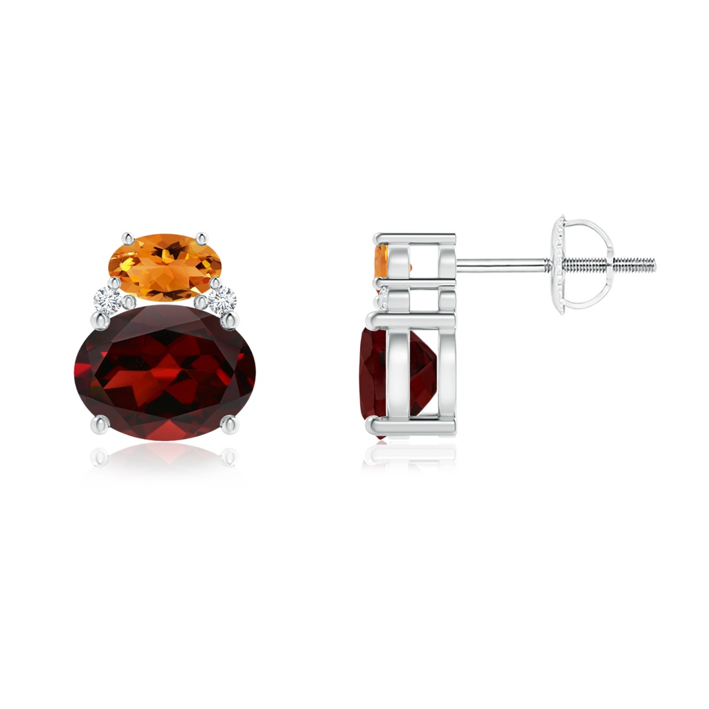 8x6mm AAA Oval Garnet and Citrine Stud Earrings with Diamonds in P950 Platinum