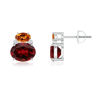 8x6mm AAAA Oval Garnet and Citrine Stud Earrings with Diamonds in White Gold