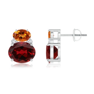 9x7mm AAAA Oval Garnet and Citrine Stud Earrings with Diamonds in P950 Platinum
