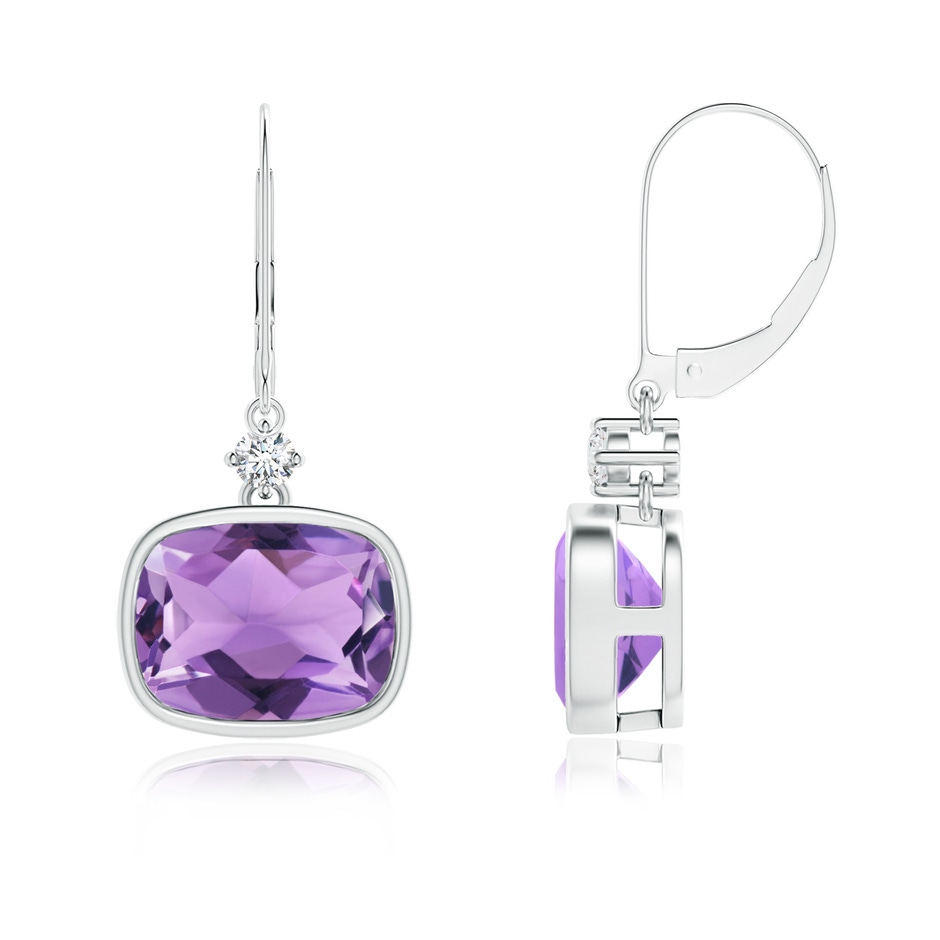 9x7mm A Cushion Amethyst and Diamond Leverback Dangle Earrings in White Gold 