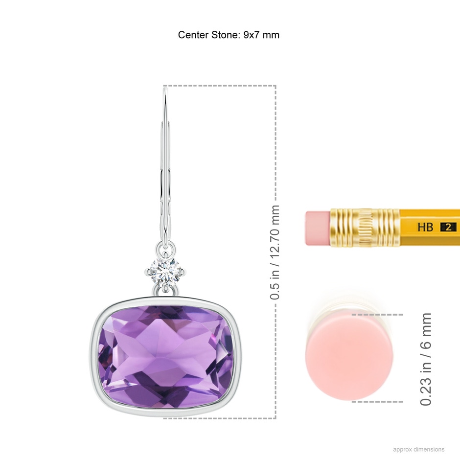 9x7mm A Cushion Amethyst and Diamond Leverback Dangle Earrings in White Gold product image