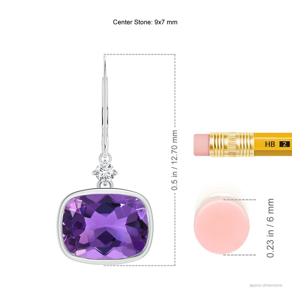 9x7mm AAA Cushion Amethyst and Diamond Leverback Dangle Earrings in White Gold product image