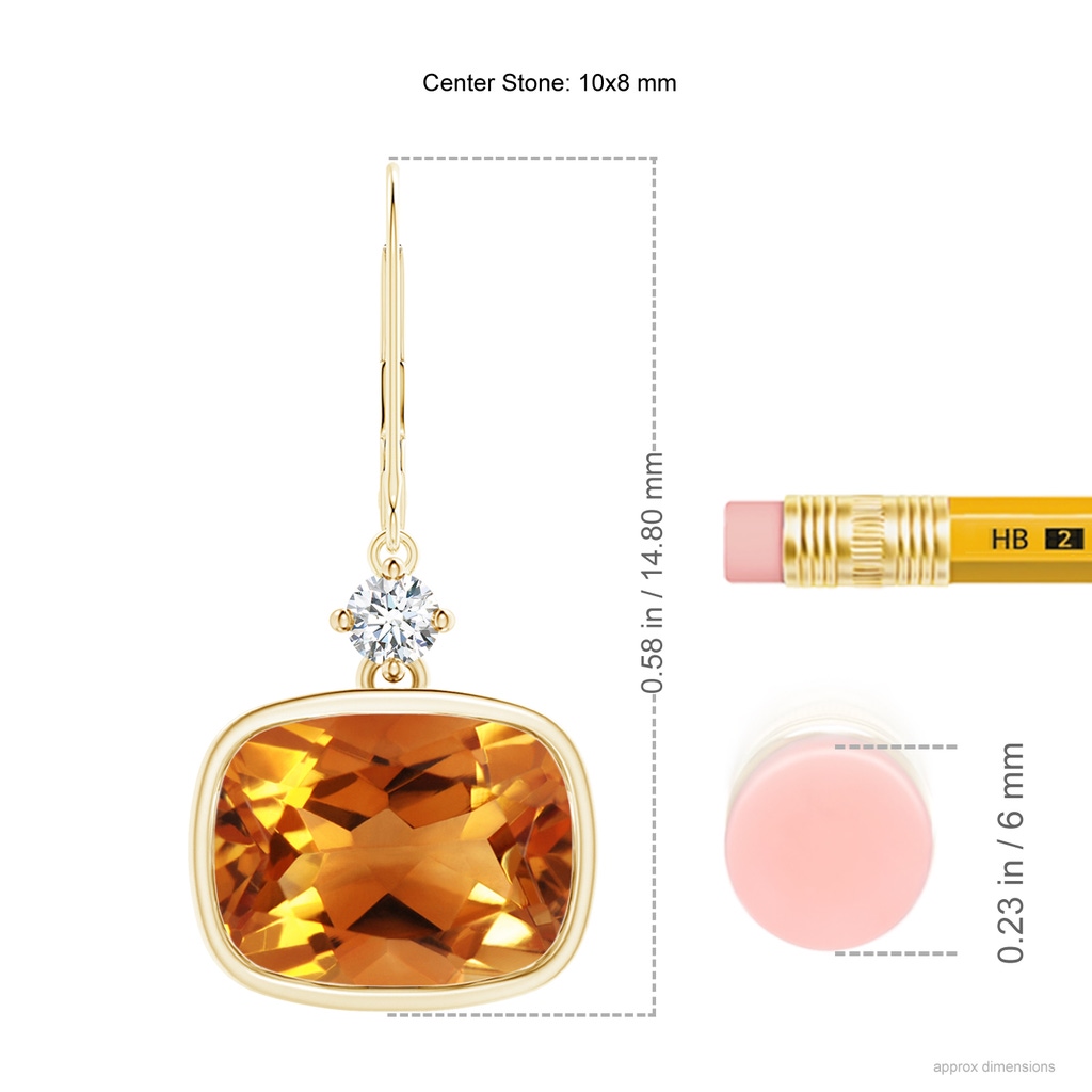10x8mm AAA Cushion Citrine and Diamond Leverback Dangle Earrings in Yellow Gold Product Image