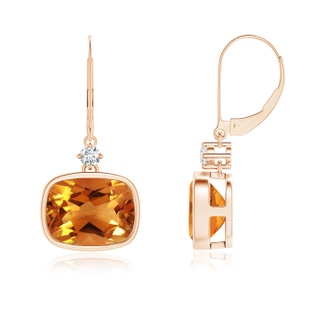 9x7mm AAA Cushion Citrine and Diamond Leverback Dangle Earrings in 10K Rose Gold