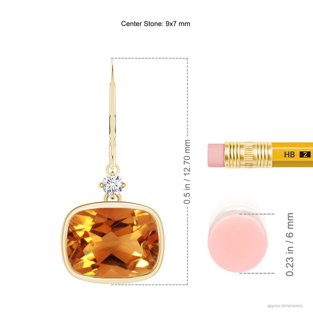 9x7mm AAA Cushion Citrine and Diamond Leverback Dangle Earrings in Yellow Gold Product Image