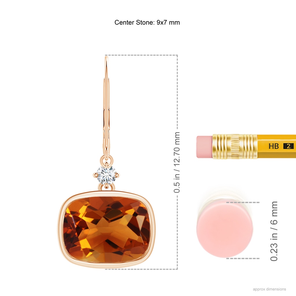 9x7mm AAAA Cushion Citrine and Diamond Leverback Dangle Earrings in Rose Gold Product Image