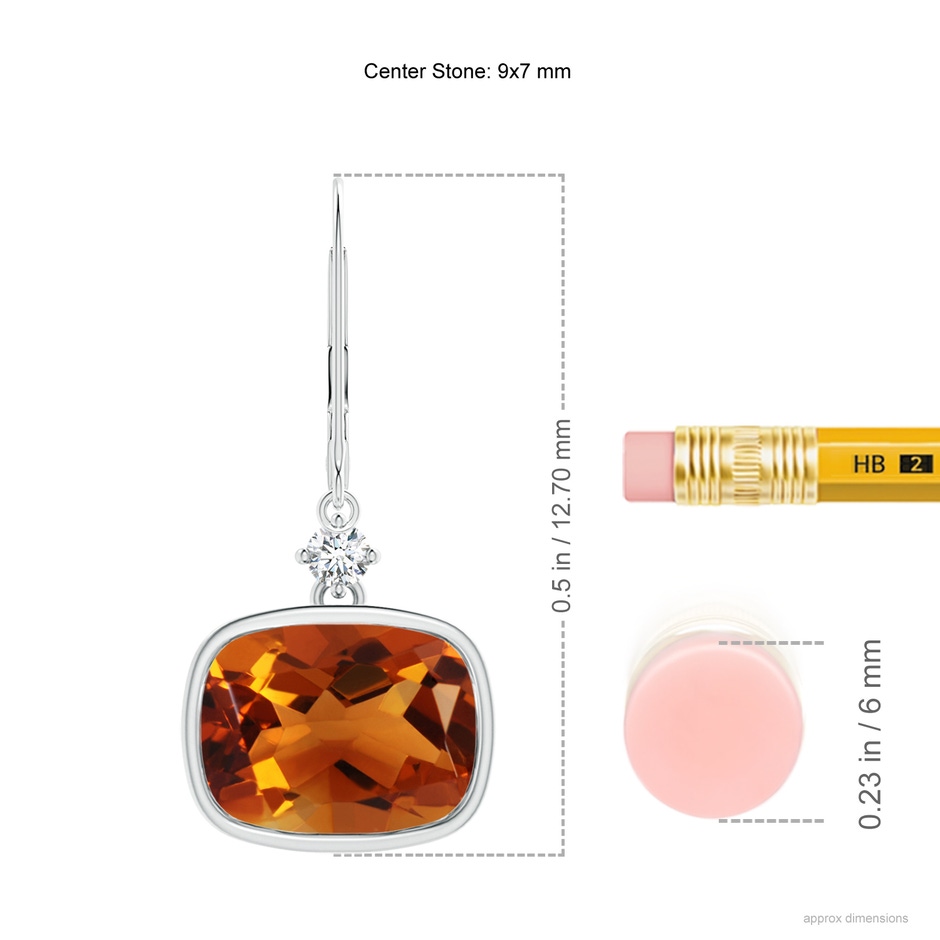 9x7mm AAAA Cushion Citrine and Diamond Leverback Dangle Earrings in White Gold product image