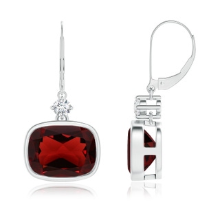 10x8mm AAA Cushion Garnet and Diamond Leverback Dangle Earrings in White Gold