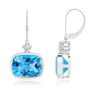 10x8mm AAA Cushion Swiss Blue Topaz and Diamond Dangle Earrings in White Gold