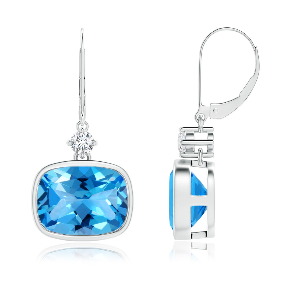 10x8mm AAAA Cushion Swiss Blue Topaz and Diamond Dangle Earrings in P950 Platinum