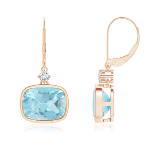 9x7mm A Cushion Swiss Blue Topaz and Diamond Dangle Earrings in 10K Rose Gold