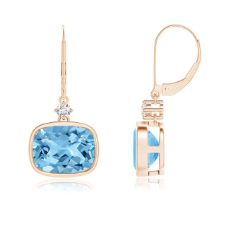 9x7mm A Cushion Swiss Blue Topaz and Diamond Dangle Earrings in Rose Gold