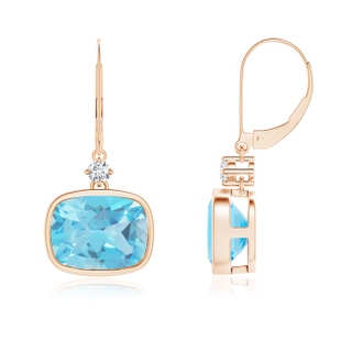 9x7mm AA Cushion Swiss Blue Topaz and Diamond Dangle Earrings in 9K Rose Gold