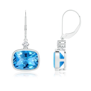 9x7mm AAAA Cushion Swiss Blue Topaz and Diamond Dangle Earrings in White Gold