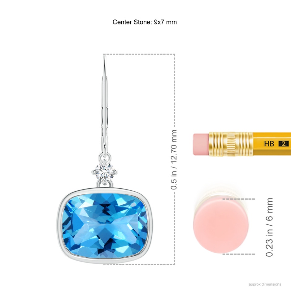 9x7mm AAAA Cushion Swiss Blue Topaz and Diamond Dangle Earrings in White Gold product image