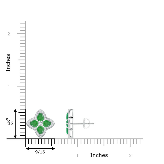 4x3mm A Pear-Shaped Emerald Clover Stud Earrings with Diamonds in P950 Platinum product image