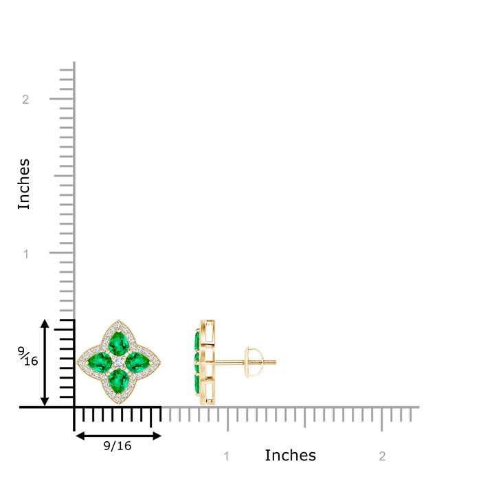 4x3mm AAA Pear-Shaped Emerald Clover Stud Earrings with Diamonds in Yellow Gold product image