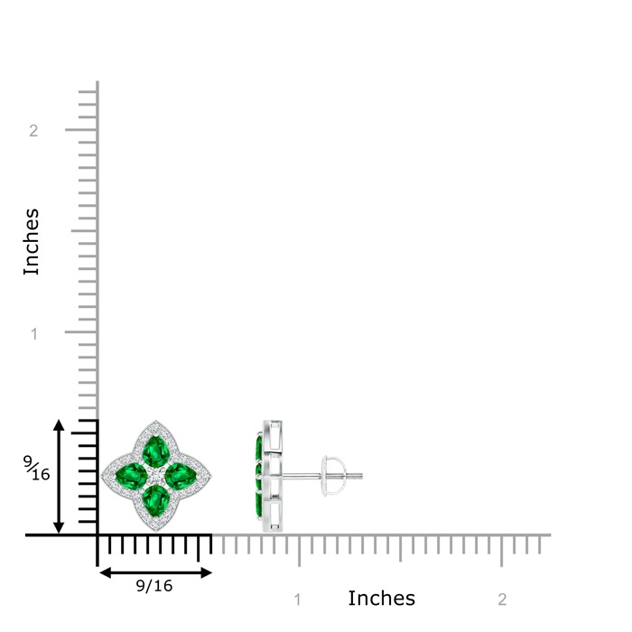 4x3mm AAAA Pear-Shaped Emerald Clover Stud Earrings with Diamonds in White Gold product image