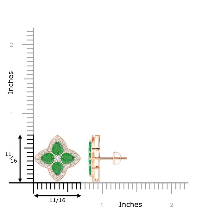 5x4mm A Pear-Shaped Emerald Clover Stud Earrings with Diamonds in Rose Gold product image